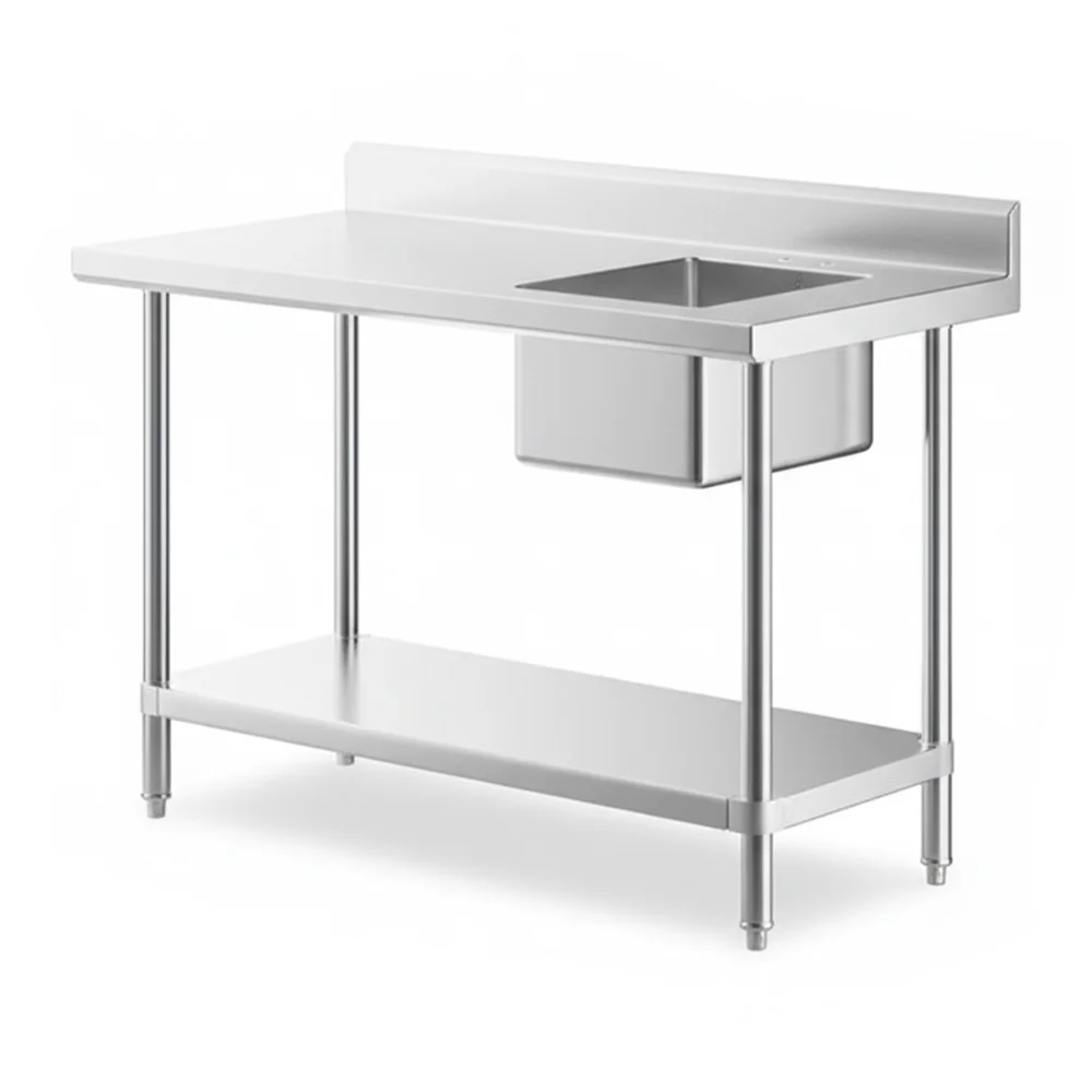 30" x 60" 18 Gauge Work Table with Left Sink, Stainless Steel