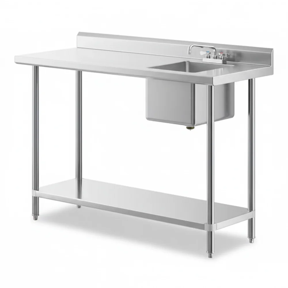 24" x 60" 16 Gauge Work Table with Left Sink, 304 Stainless Steel