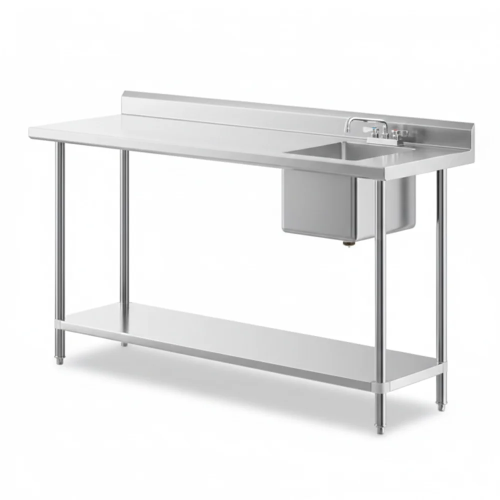 24" x 72" 16 Gauge Work Table with Left Sink, 304 Stainless Steel