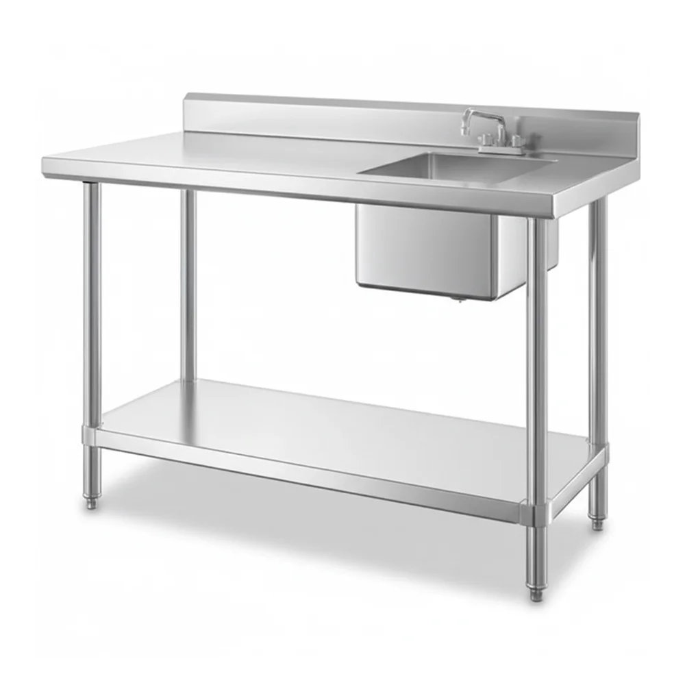 30" x 60" 16 Gauge Work Table with Left Sink, 304 Stainless Steel