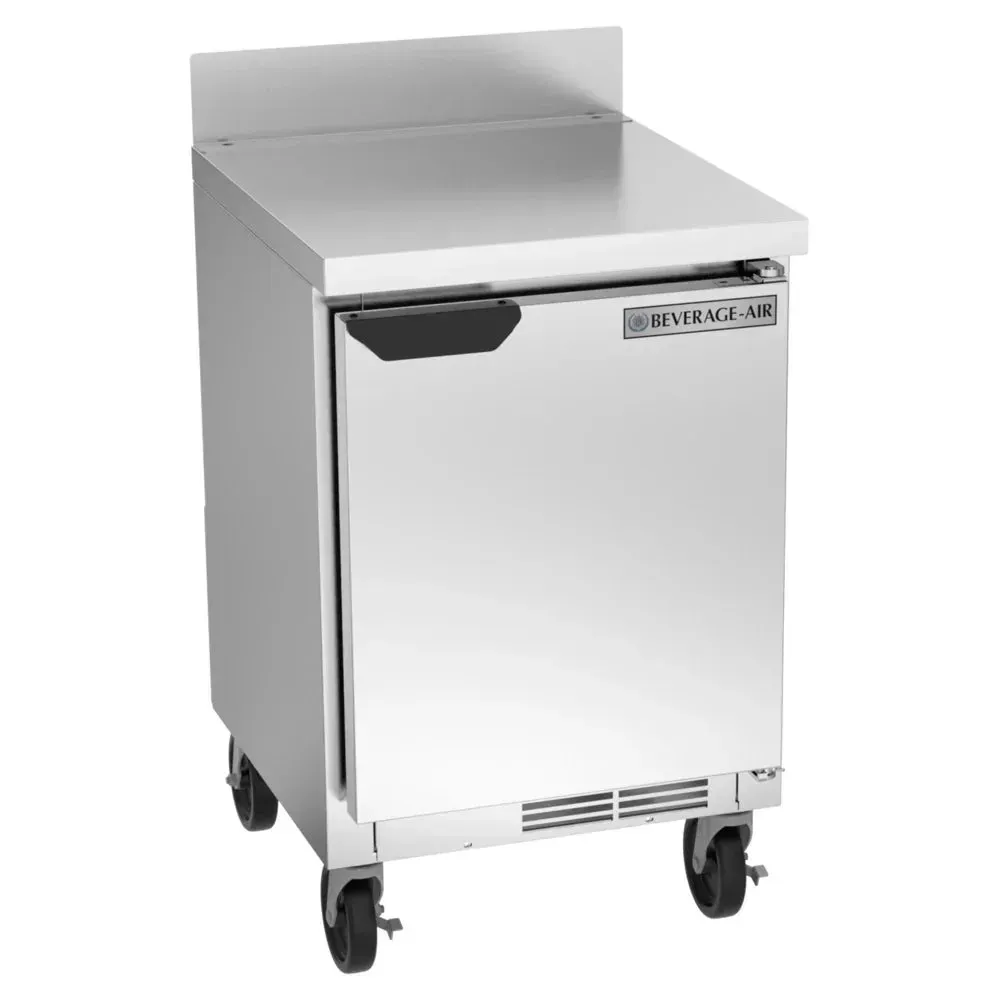 Beverage-Air shallow-depth worktop refrigerator offers efficient cooling for compact kitchens, with a flat top for cafes, hotels, and restaurants.