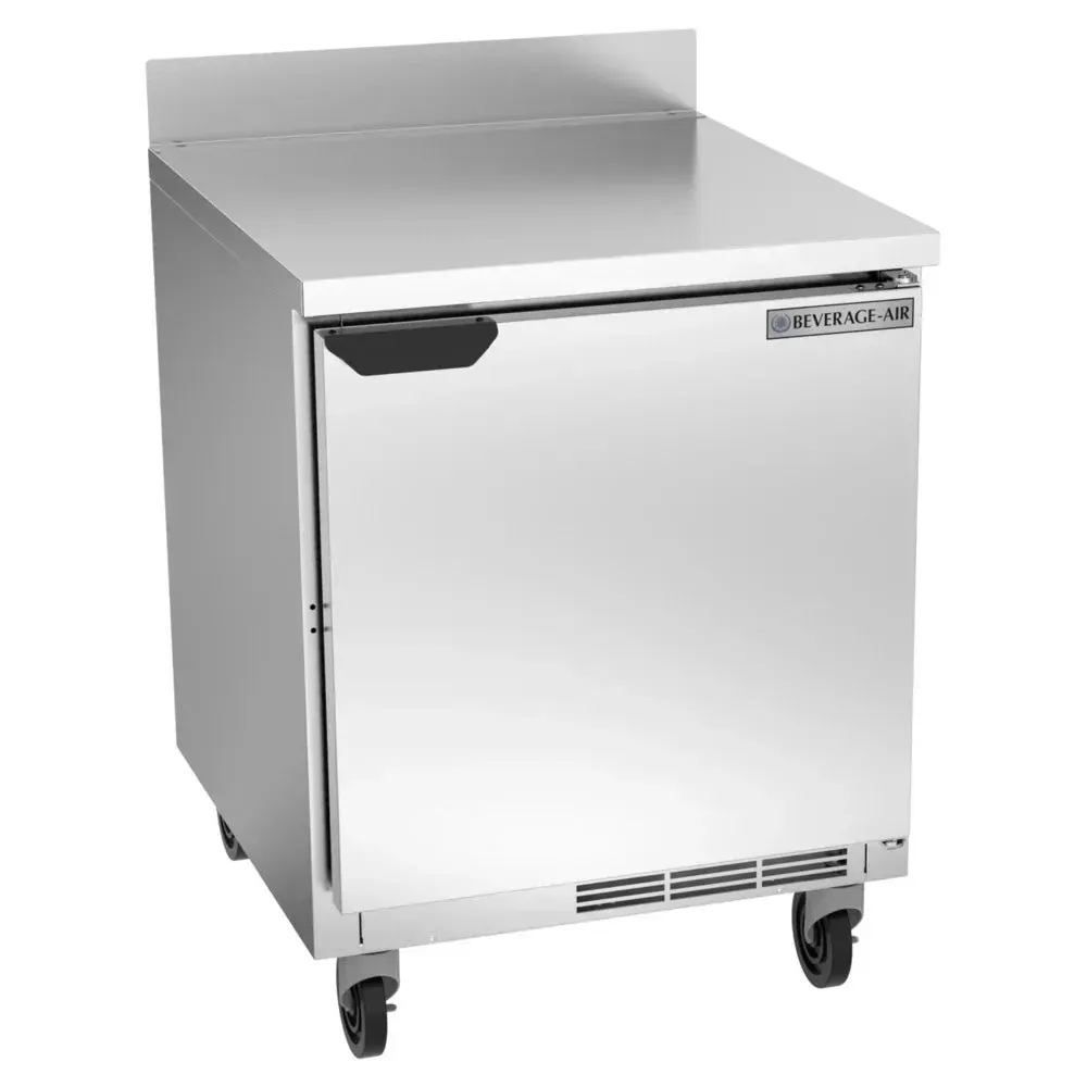 Beverage-Air one-door stainless steel worktop refrigerator with sleek, easy-clean finish, offering reliable performance for busy kitchens.