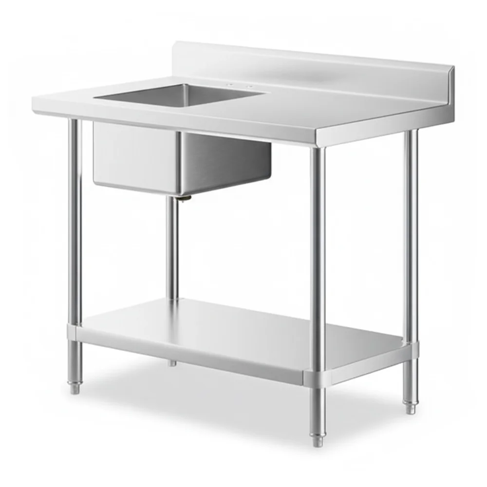 30" x 48" 18 Gauge Work Table with Right Sink, Stainless Steel