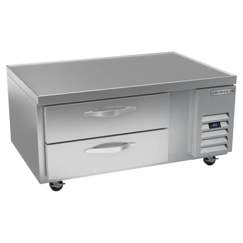 Beverage-Air two-drawer refrigerated chef base for restaurant cook lines, hotel prep areas, or cafe grill stations needing durable cold storage.