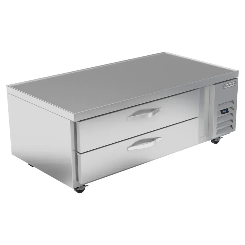 Two-drawer stainless refrigerated chef base by Beverage-Air, perfect for restaurant cook lines, hotel kitchens, or cafe grill station prep work.