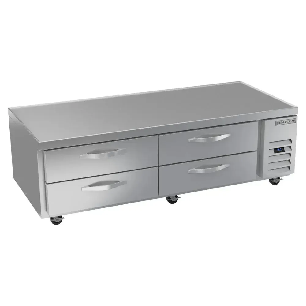 Beverage-Air refrigerated chef base with four drawers for restaurant cooking lines, hotel kitchens, or efficient cafe grill station storage.
