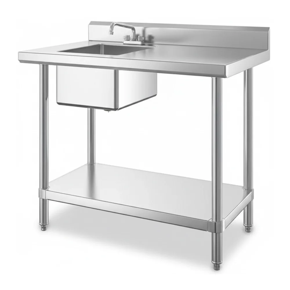 30" x 48" 16 Gauge Work Table with Right Sink, 304 Stainless Steel