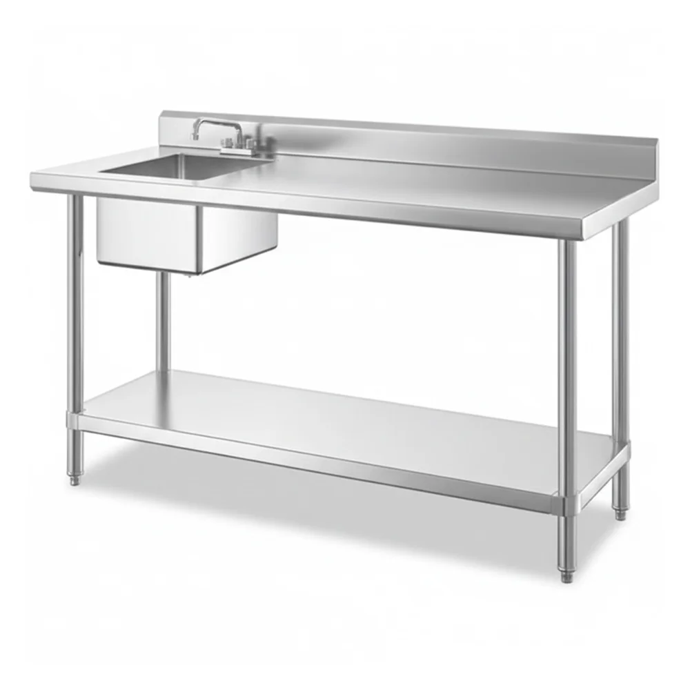 30" x 72" 16 Gauge Work Table with Right Sink, 304 Stainless Steel