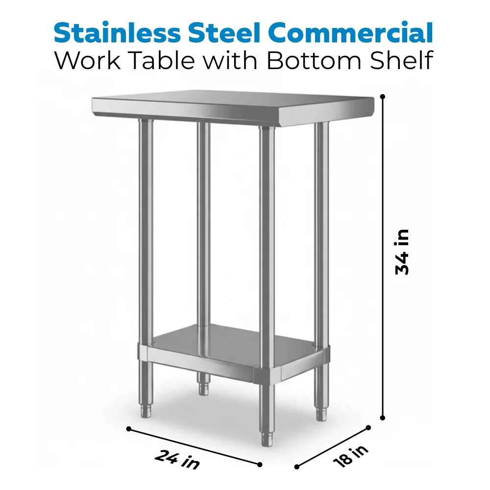 18" x 24" 16-Gauge Commercial Work Table with Undershelf, 304 Stainless Steel