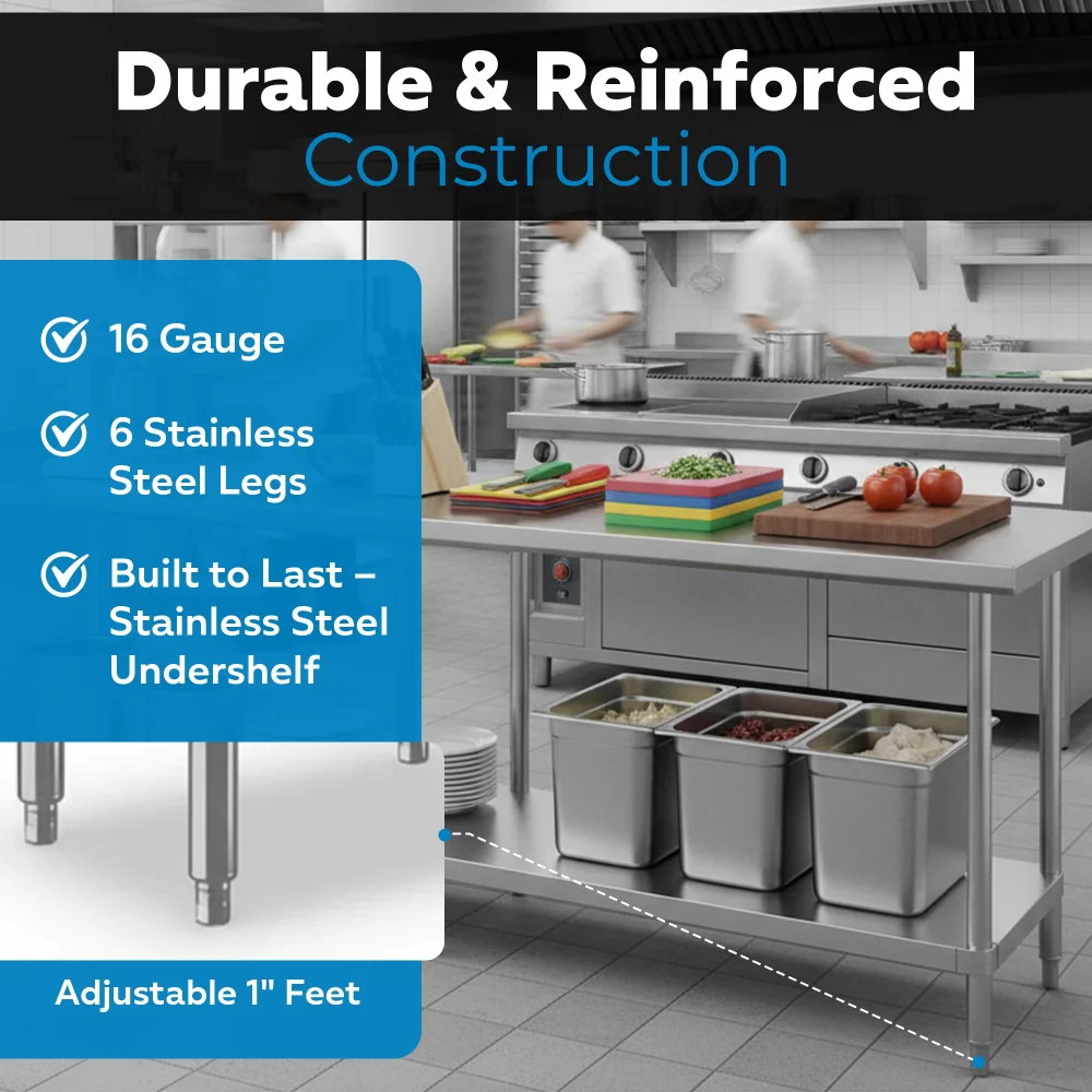 24" x 108" 16-Gauge Commercial Work Table with Undershelf, 304 Stainless Steel