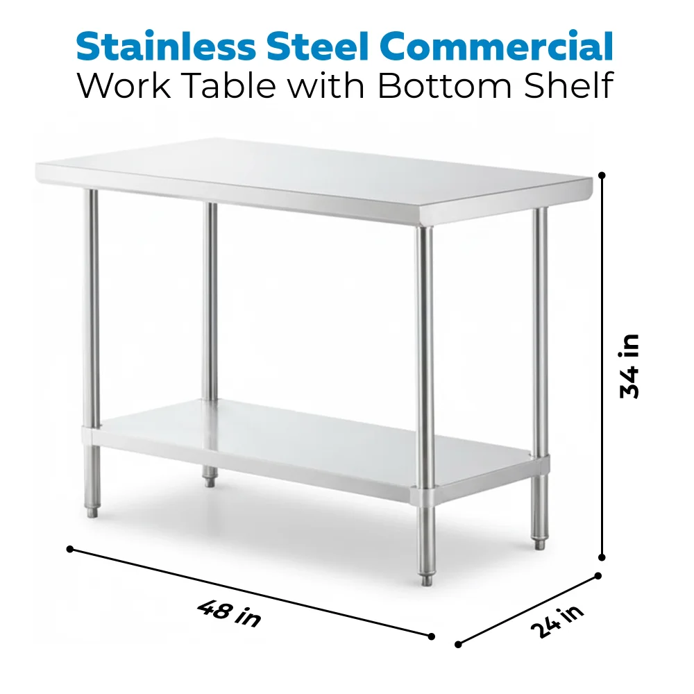 24" x 48" 16-Gauge Commercial Work Table with Undershelf, 304 Stainless Steel