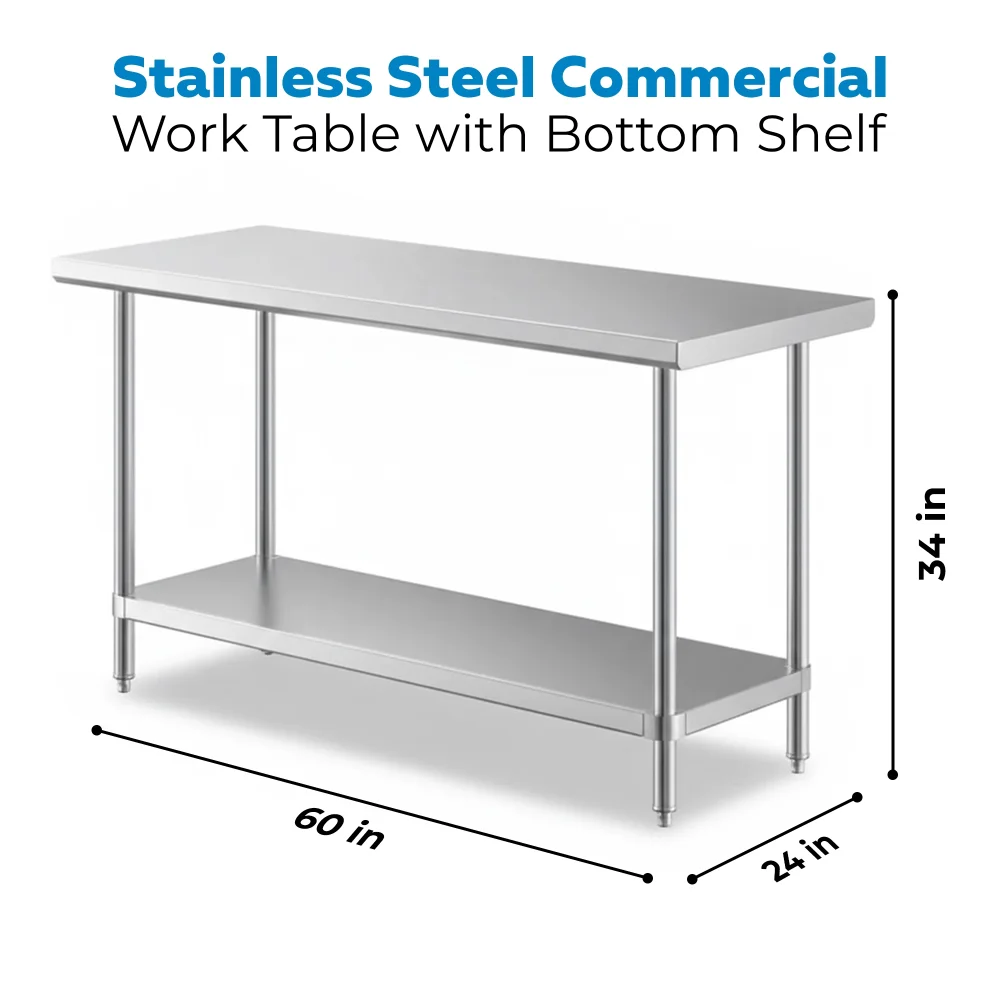 24" x 60" 16-Gauge Commercial Work Table with Undershelf, 304 Stainless Steel