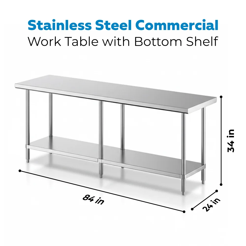 24" x 84" 16-Gauge Commercial Work Table with Undershelf, 304 Stainless Steel