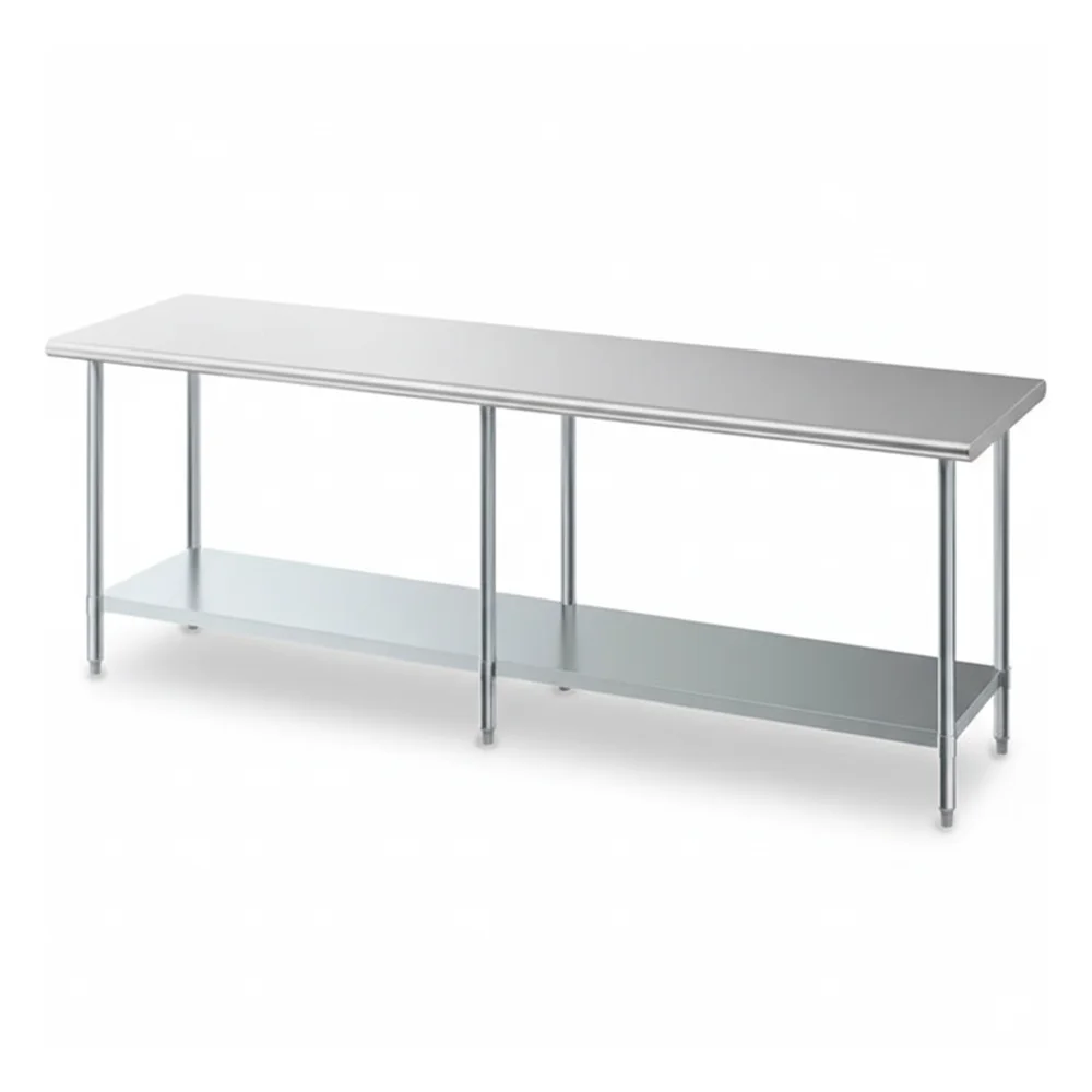 24" x 96" 18 Gauge Work Table with Undershelf, 430 Stainless Steel
