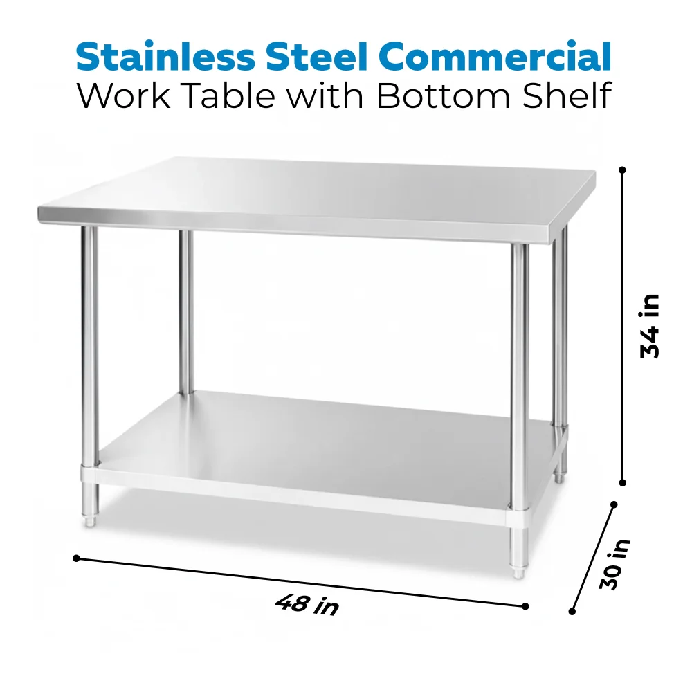 30" x 48" 16-Gauge Commercial Work Table with Undershelf, 304 Stainless Steel