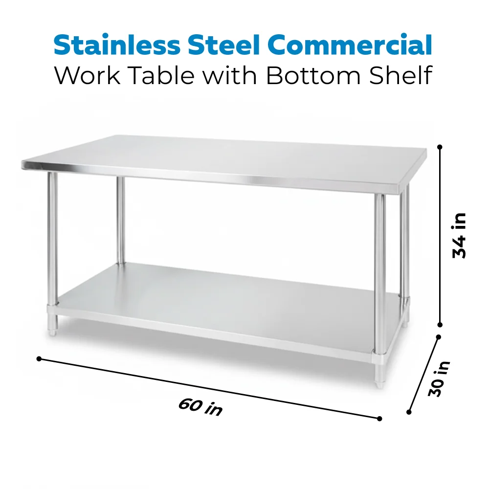 30" x 60" 16-Gauge Commercial Work Table with Undershelf, 304 Stainless Steel