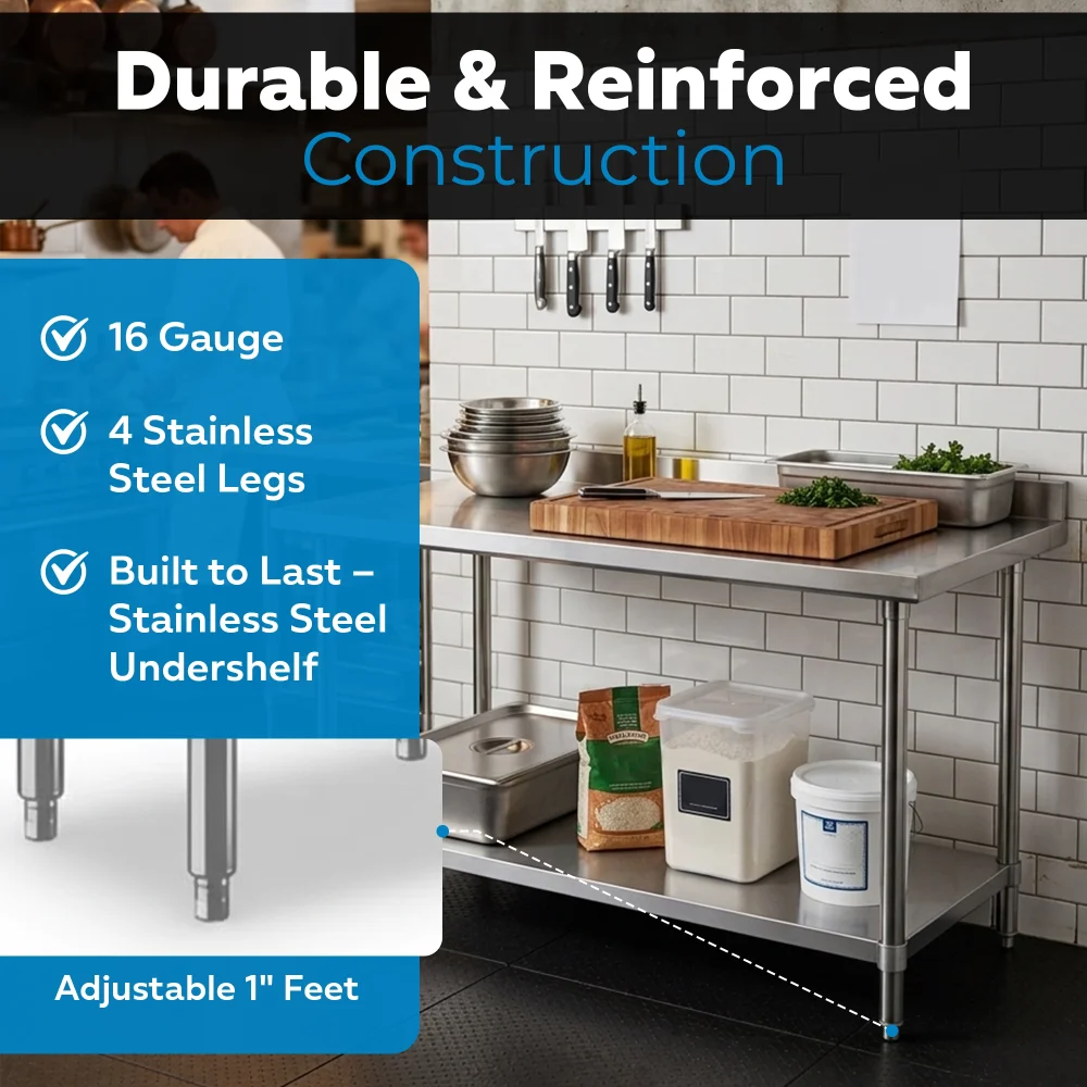 30" x 60" 16-Gauge Commercial Work Table with Undershelf, 304 Stainless Steel