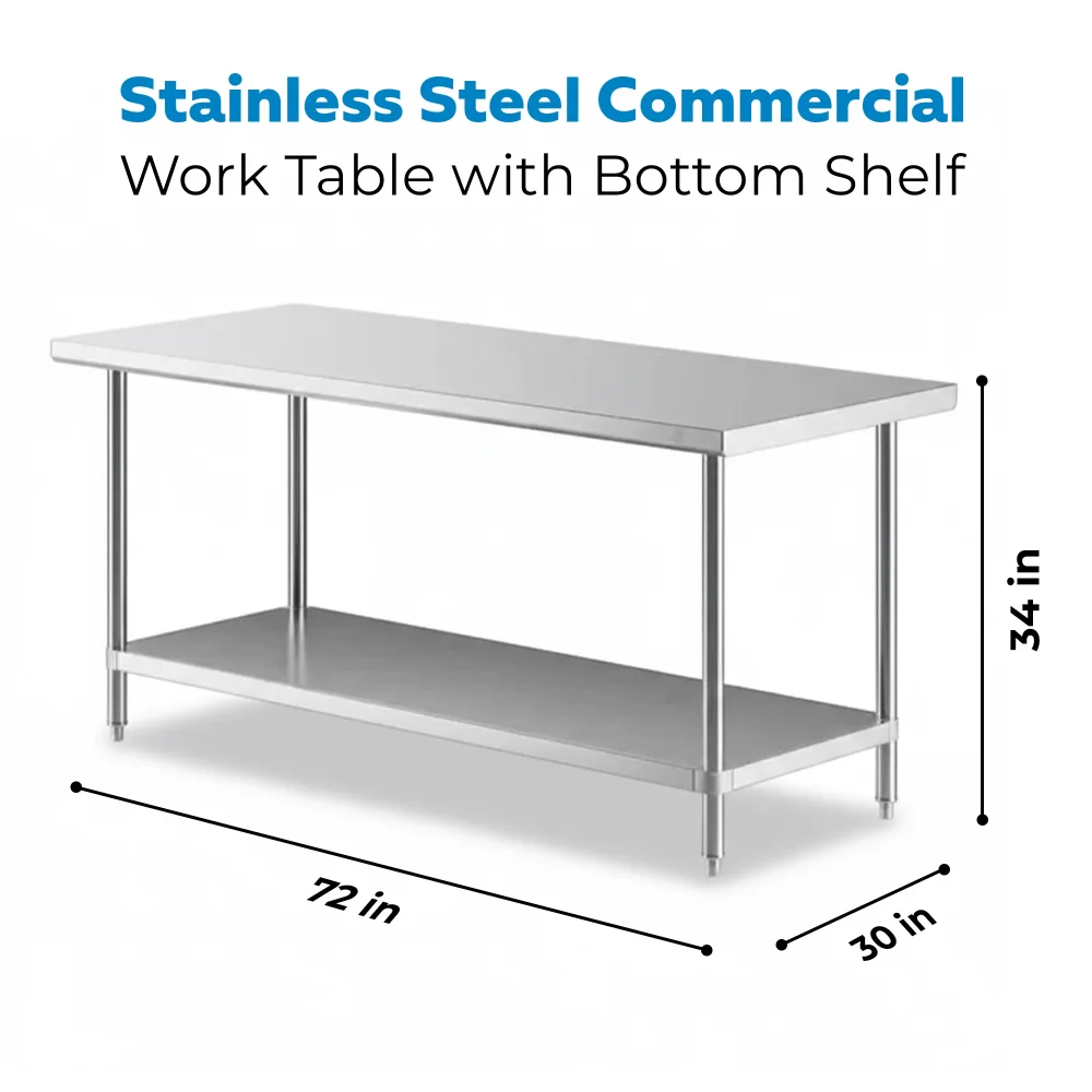 30" x 72" 16-Gauge Commercial Work Table with Undershelf, 304 Stainless Steel