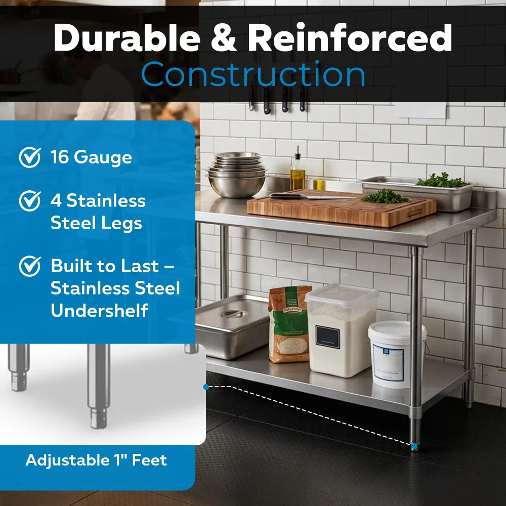 30" x 72" 16-Gauge Commercial Work Table with Undershelf, 304 Stainless Steel