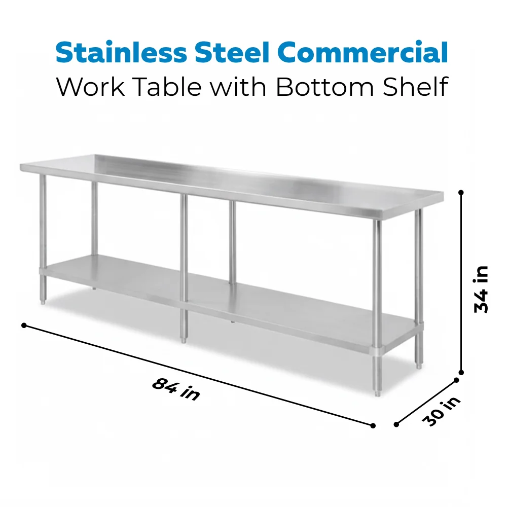 30" x 84" 16-Gauge Commercial Work Table with Undershelf, 304 Stainless Steel
