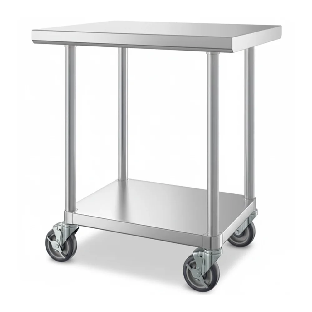 24" x 30" 16-Gauge Commercial Work Table with Undershelf and Casters, 304 Stainless Steel