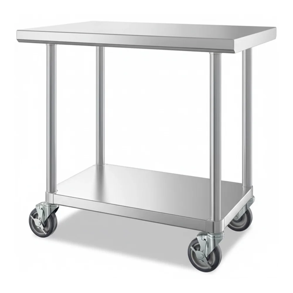 24" x 36" 16-Gauge Commercial Work Table with Undershelf and Casters, 304 Stainless Steel