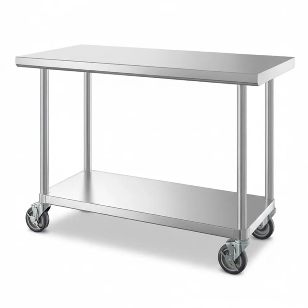 24" x 48" 16-Gauge Commercial Work Table with Undershelf and Casters, 304 Stainless Steel