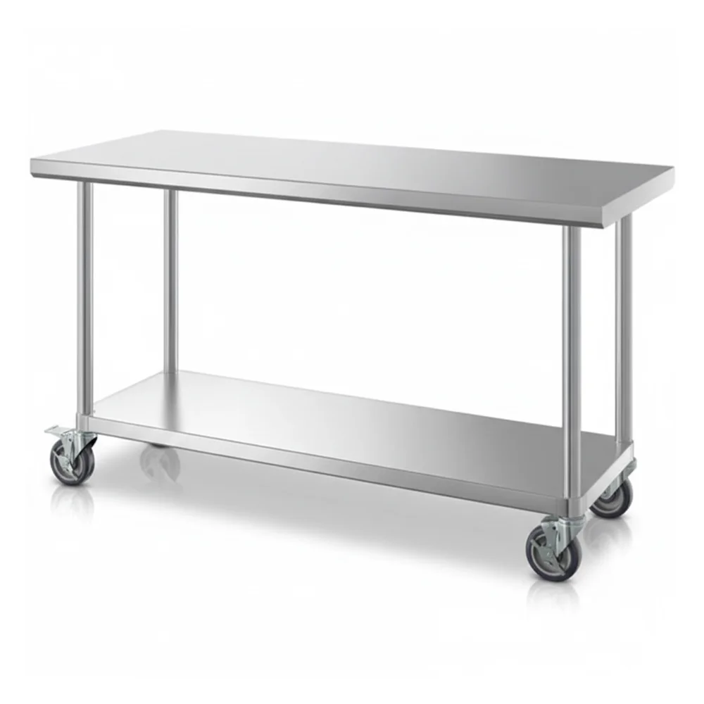 24" x 60" 16-Gauge Commercial Work Table with Undershelf and Casters, 304 Stainless Steel
