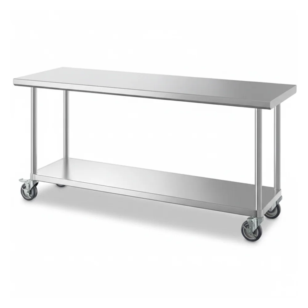 24" x 72" 16-Gauge Commercial Work Table with Undershelf and Casters, 304 Stainless Steel