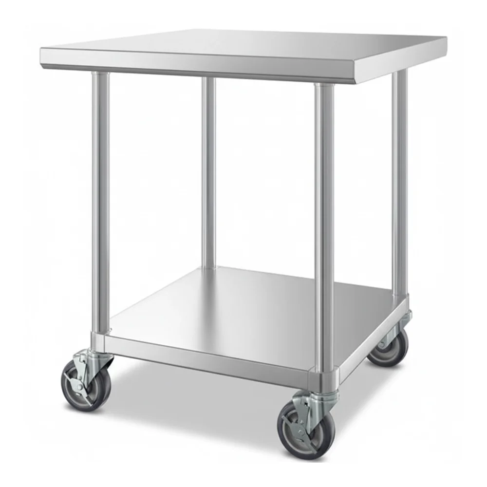 30" x 30" 16-Gauge Commercial Work Table with Undershelf and Casters, 304 Stainless Steel