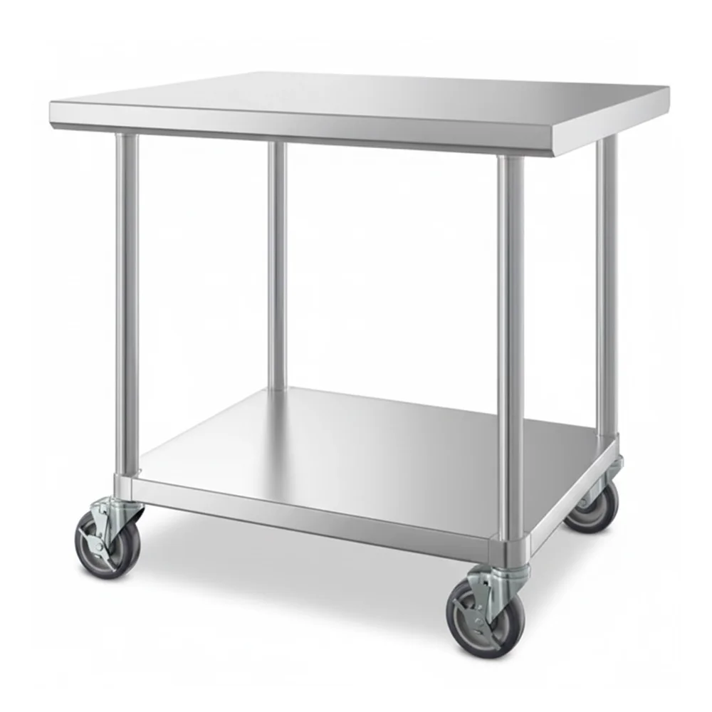 30" x 36" 16-Gauge Commercial Work Table with Undershelf and Casters, 304 Stainless Steel