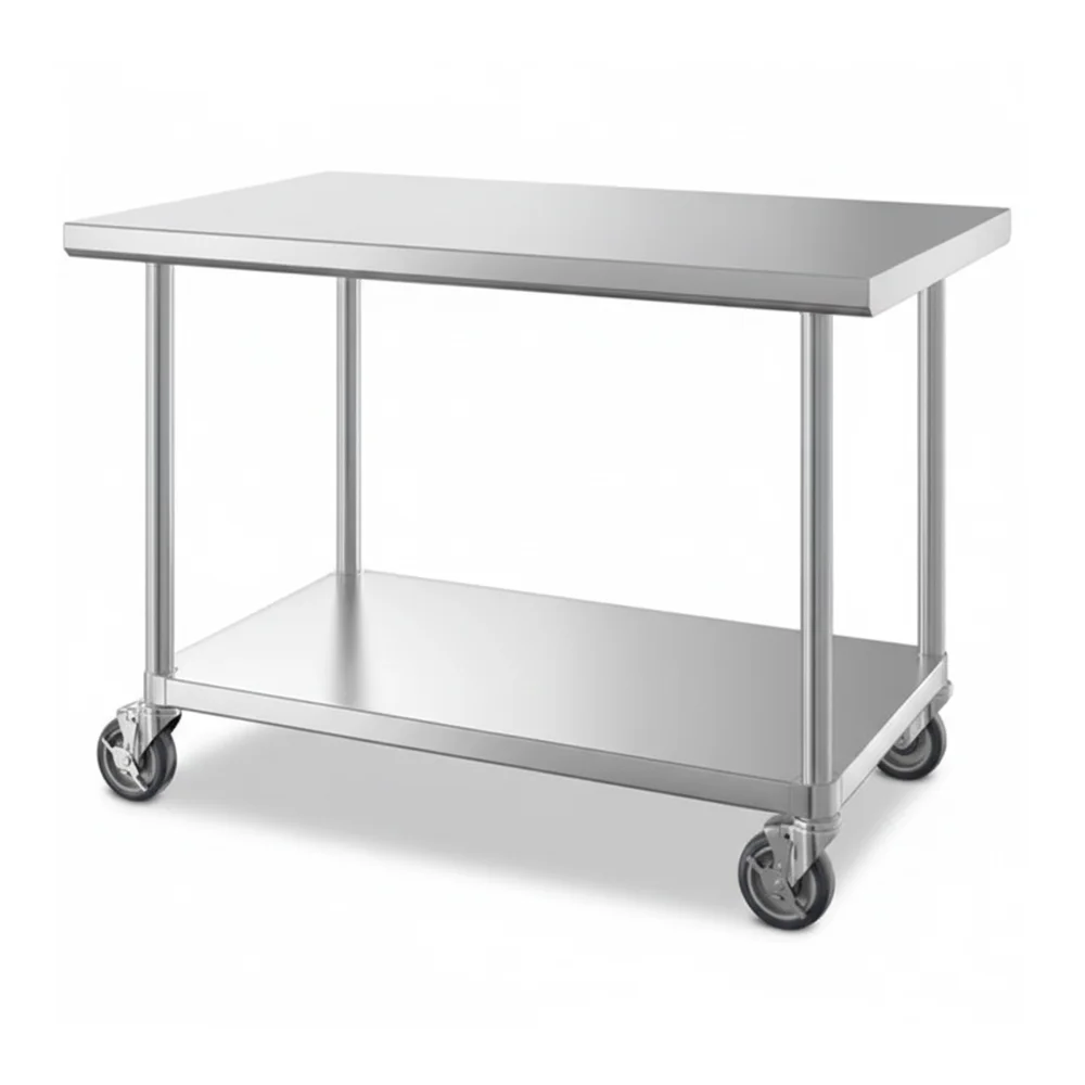 30" x 48" 16-Gauge Commercial Work Table with Undershelf and Casters, 304 Stainless Steel