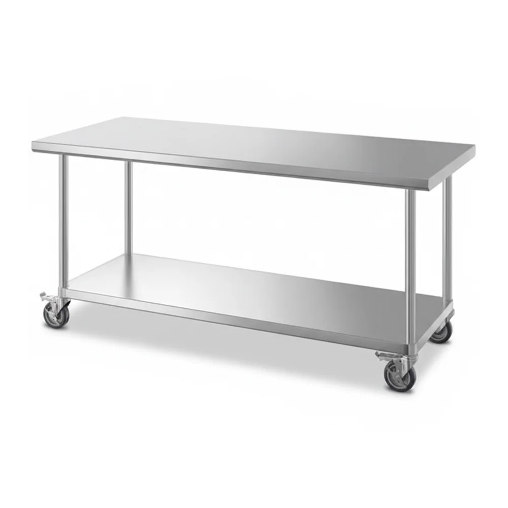 30" x 72" 16-Gauge Commercial Work Table with Undershelf and Casters, 304 Stainless Steel