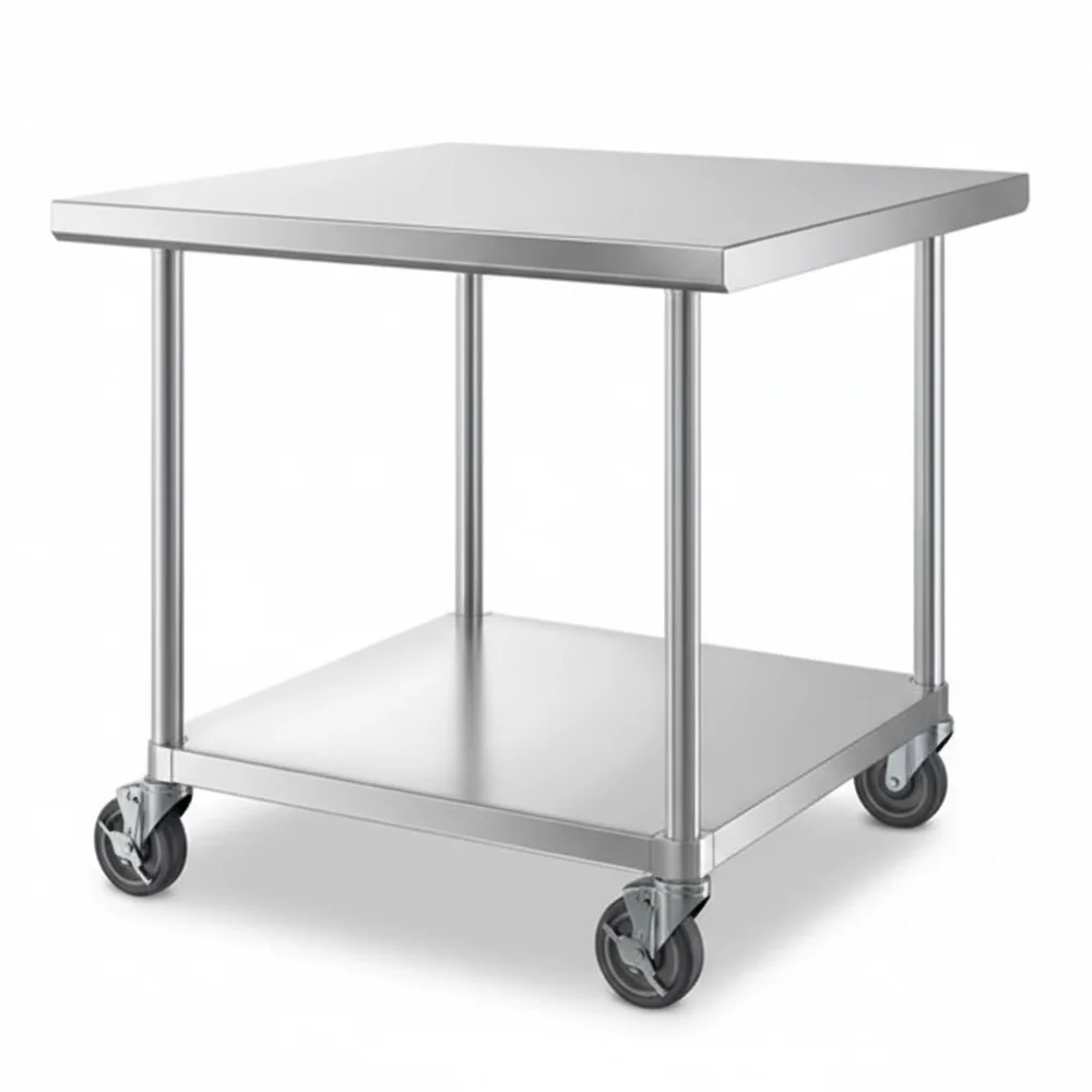 36" x 36" 16-Gauge Commercial Work Table with Undershelf and Casters, 304 Stainless Steel