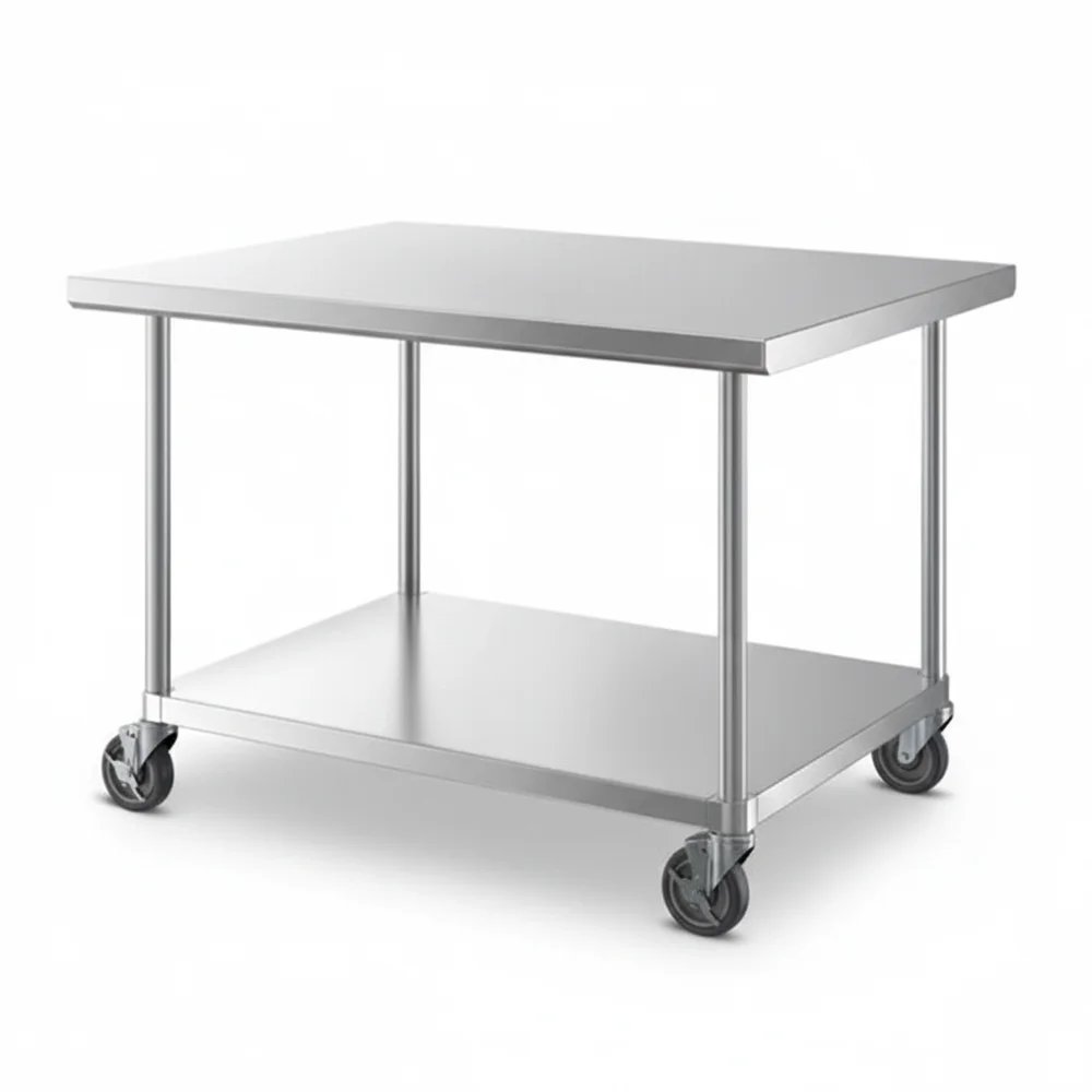 36" x 48" 16-Gauge Commercial Work Table with Undershelf and Casters, 304 Stainless Steel