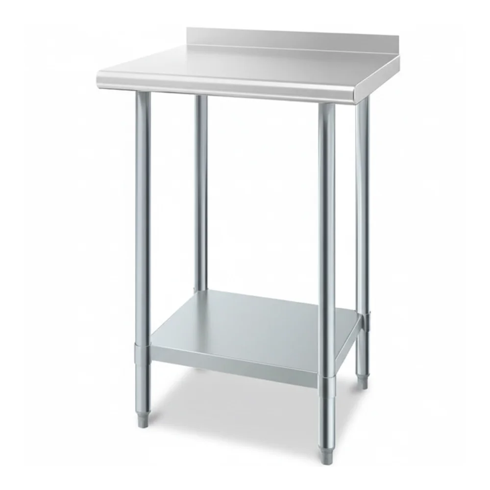 24" x 24" 18 Gauge Work Table with Undershelf & 2" Rear Upturn, 430 Stainless Steel