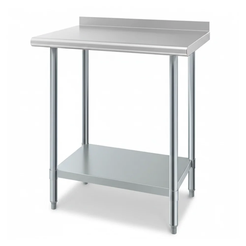 24" x 30" 18 Gauge Work Table with Undershelf & 2" Rear Upturn, 430 Stainless Steel