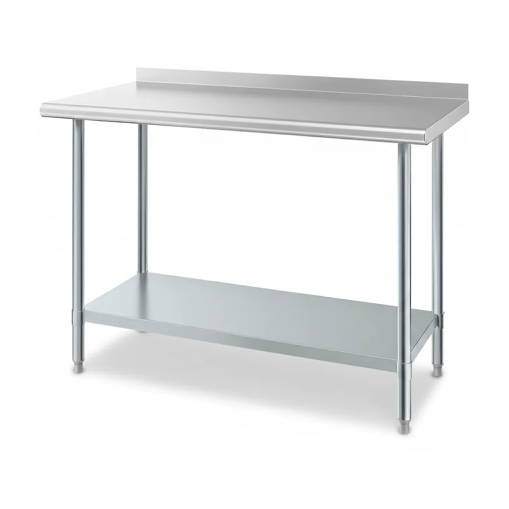 24″ × 48″ 18 Gauge Work Table with Undershelf & 2" Rear Upturn, 430 Stainless Steel