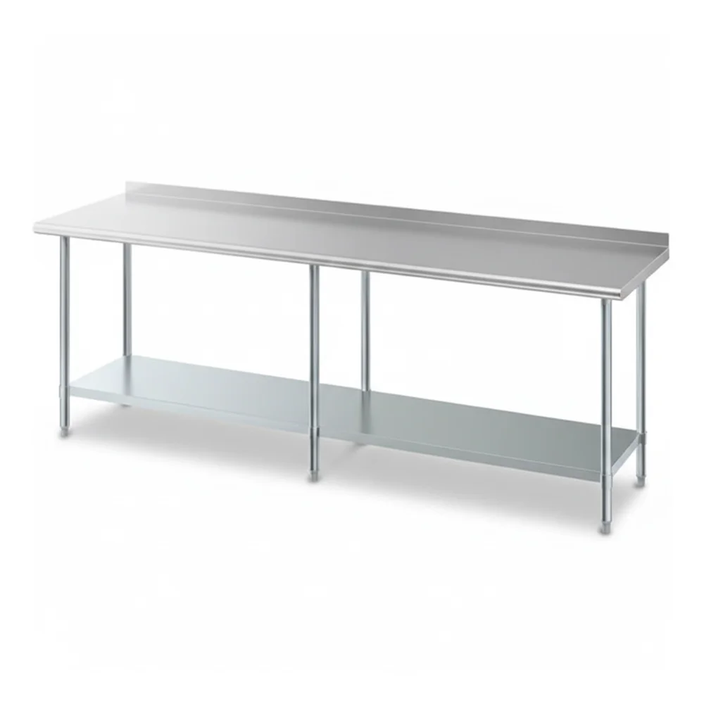 24" x 96" 18 Gauge Work Table with Undershelf & 2" Rear Upturn, 430 Stainless Steel