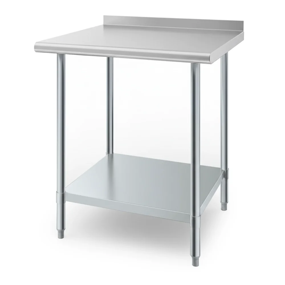 30″ × 30″ 18 Gauge Work Table with Undershelf & 2" Rear Upturn, 430 Stainless Steel