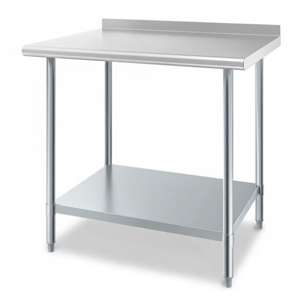 30" x 36" 18 Gauge Work Table with Undershelf & 2" Rear Upturn, 430 Stainless Steel