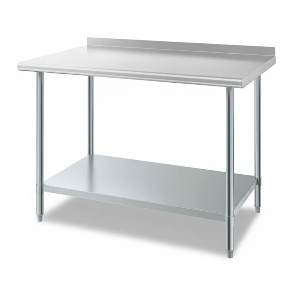 30" x 48" 18 Gauge Work Table with Undershelf & 2" Rear Upturn, 430 Stainless Steel