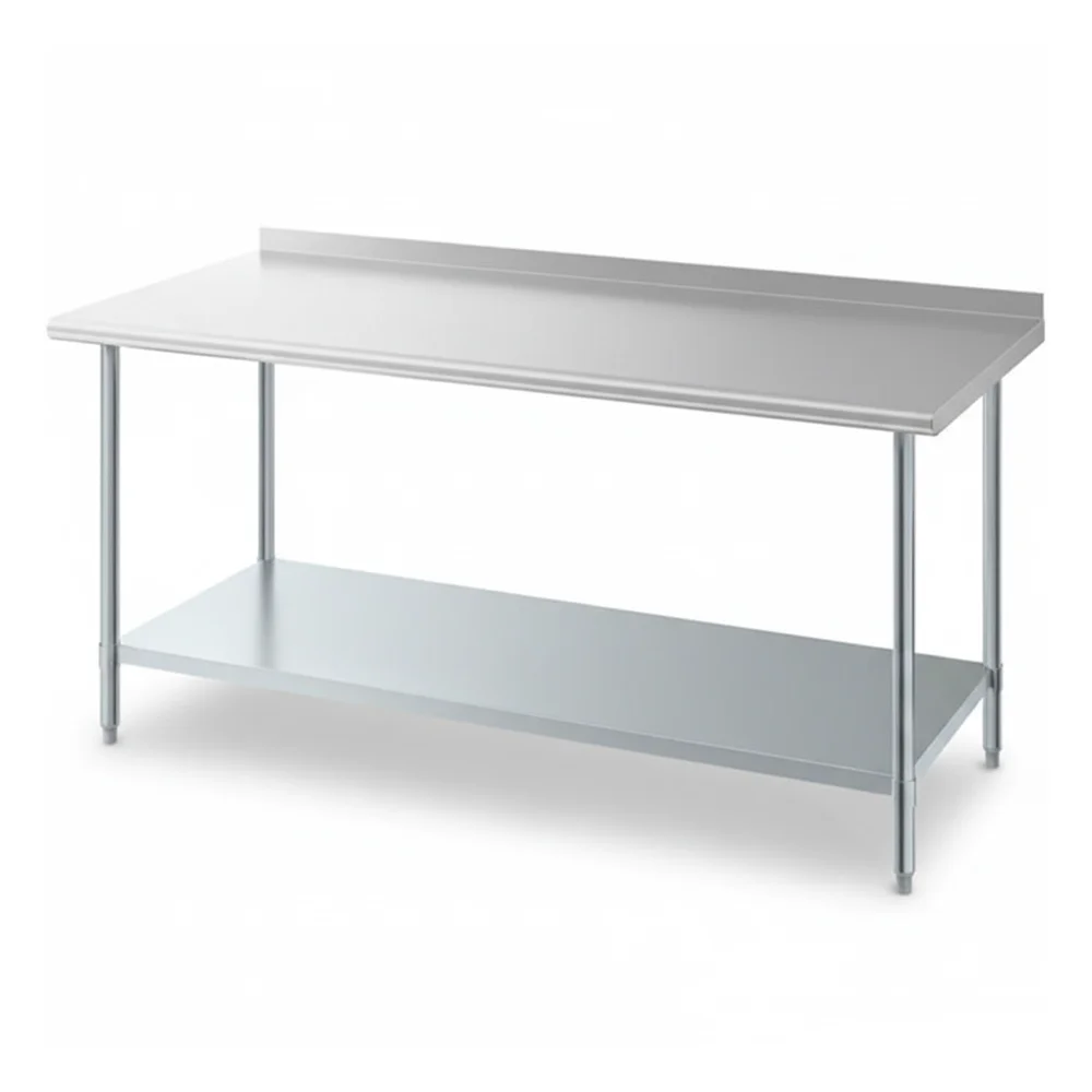 30" x 72" 18 Gauge Work Table with Undershelf & 2" Rear Upturn, 430 Stainless Steel
