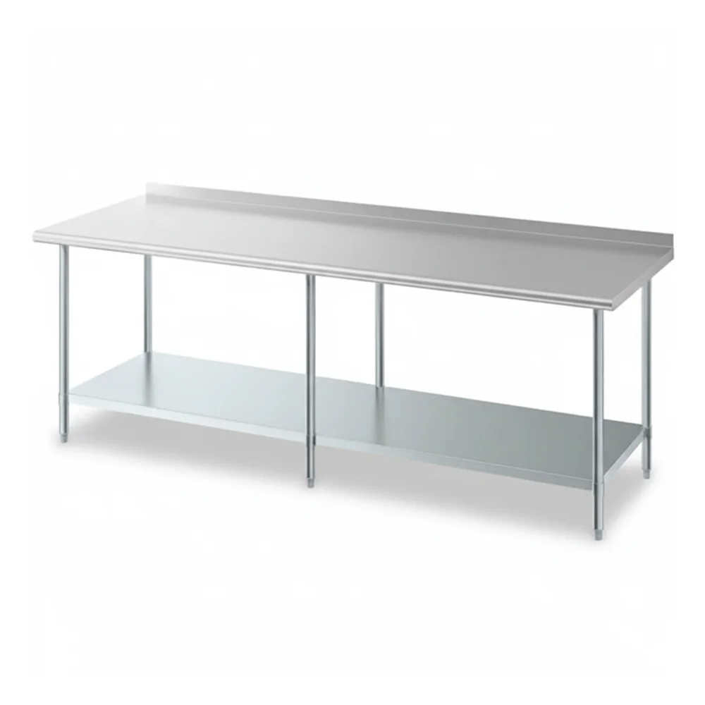 30" x 96" 18 Gauge Work Table with Undershelf & 2" Rear Upturn, 430 Stainless Steel