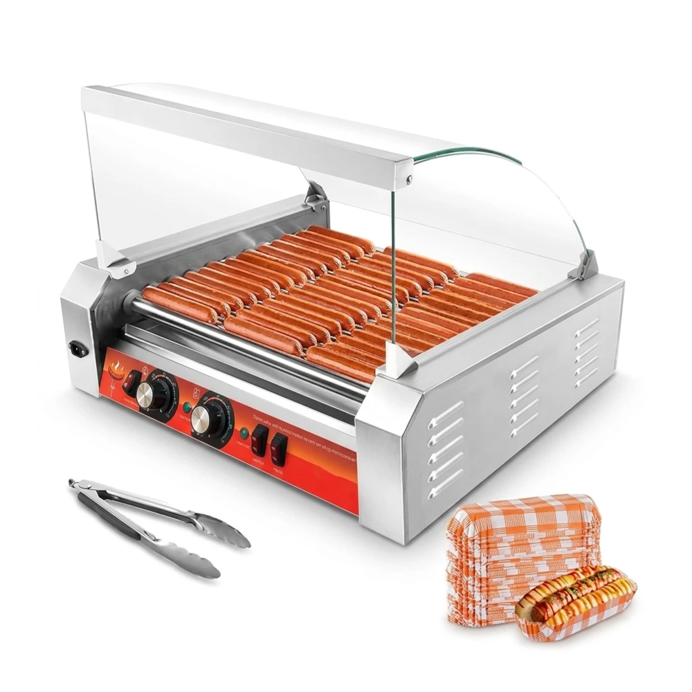 ChefPro Series Hot Dog Machine, 1670W, 11 Roller, Holds 30 Hot Dogs, Non-Stick & Stainless Steel