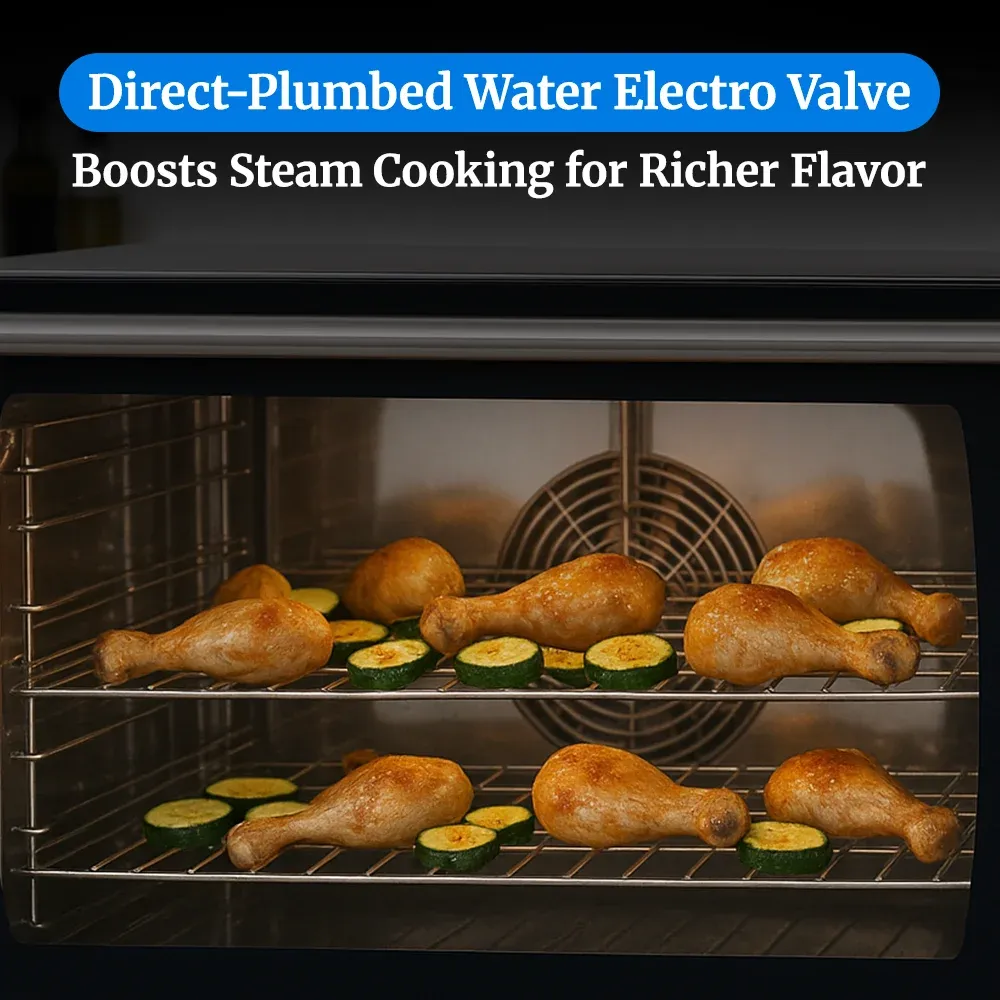 Cadco heavy-duty manual countertop convection oven with three full-size shelves, stainless steel finish, durable, compact, and easy to clean.