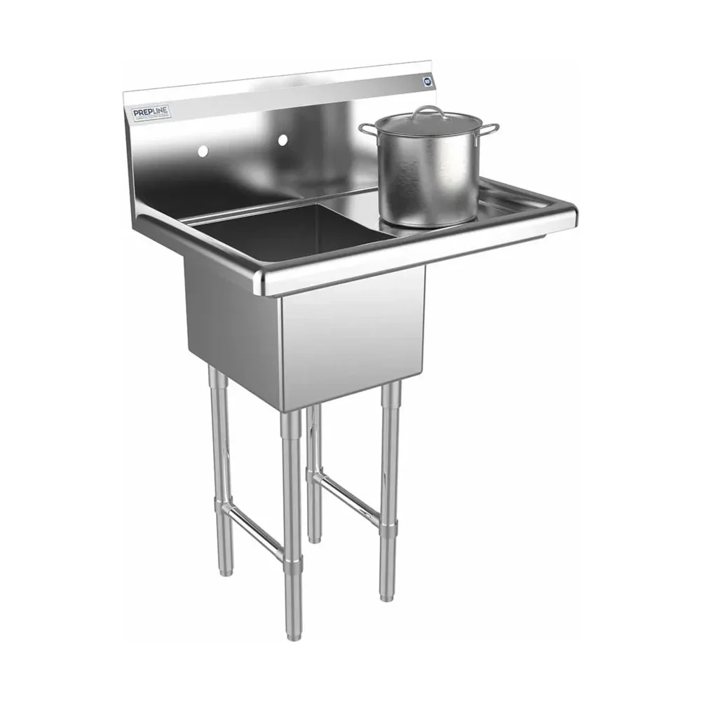 Prepline 28" One Compartment Commercial Sink, 14" x 16" Bowl, Stainless Steel with Right Drainboard