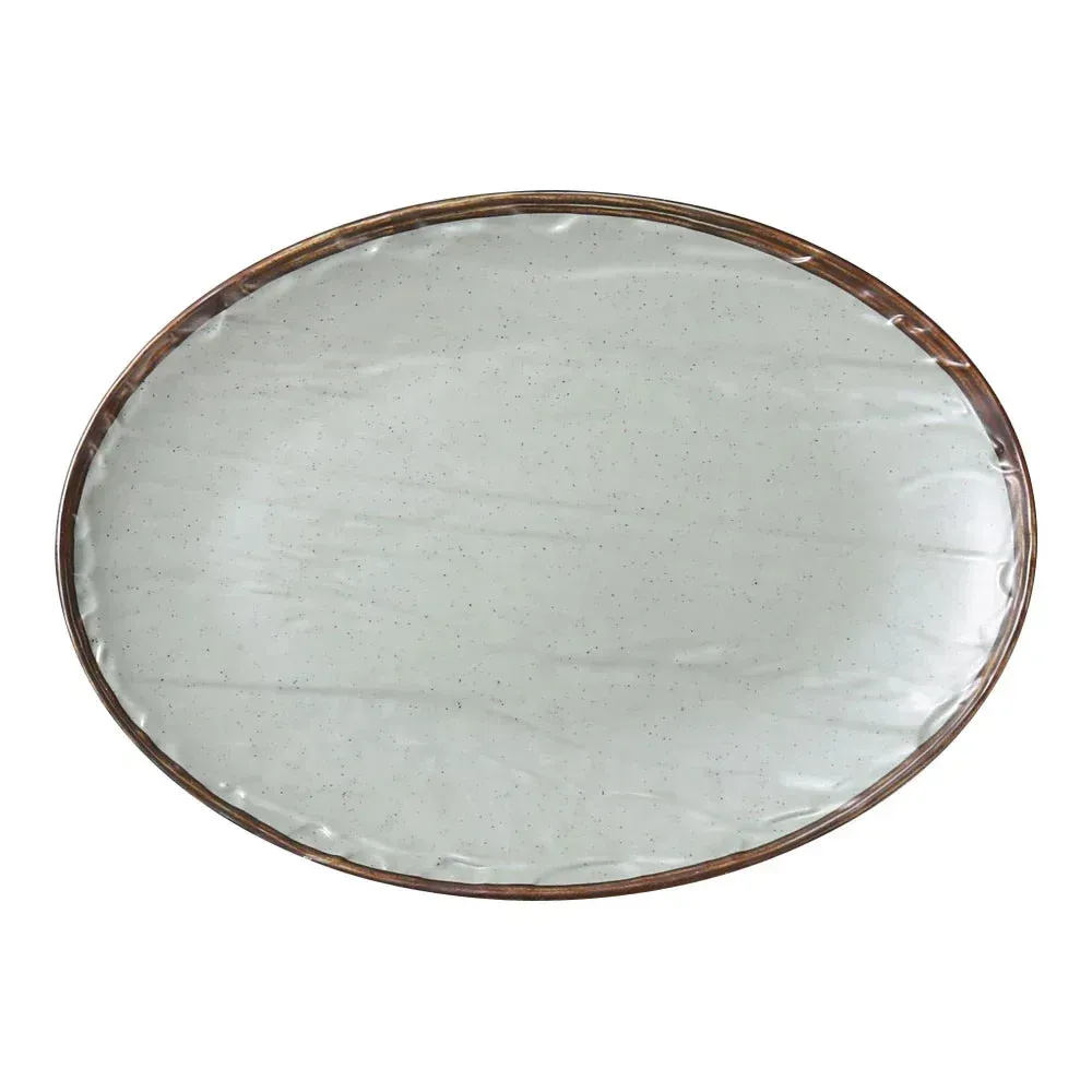 Yanco China green melamine large oval plate with matte finish, designed for elegant main course presentation and long-lasting use.