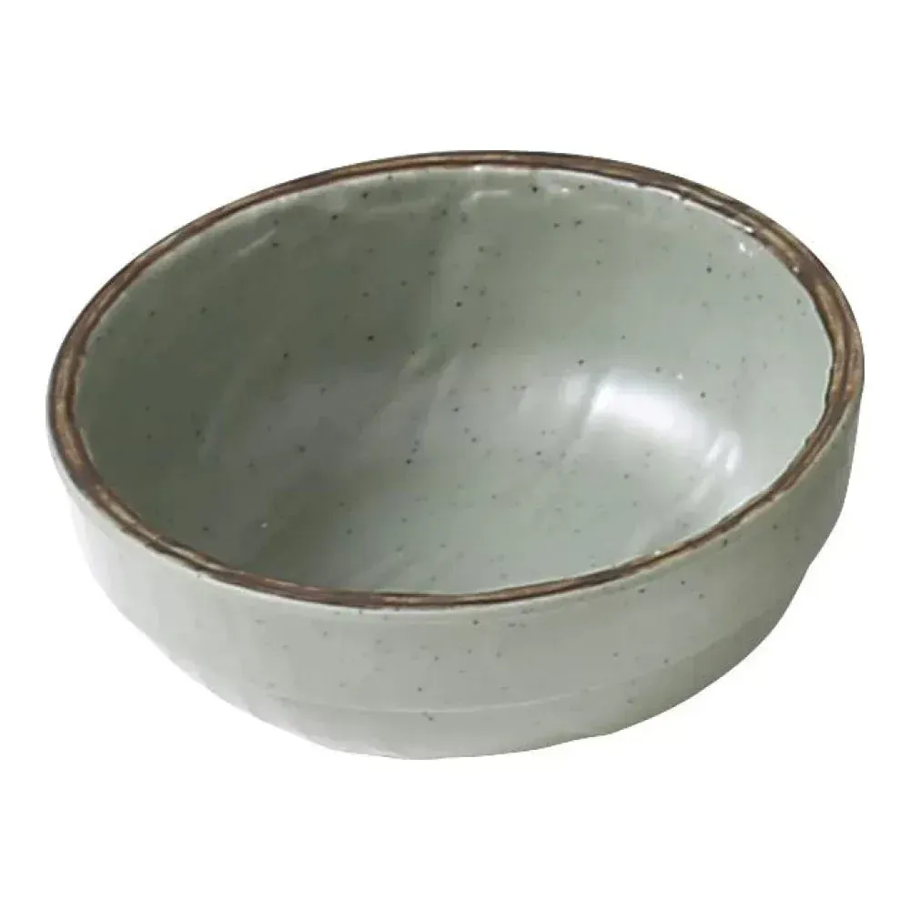 Yanco China green melamine miso soup bowl with matte finish, perfect for traditional soup service in authentic dining setups.