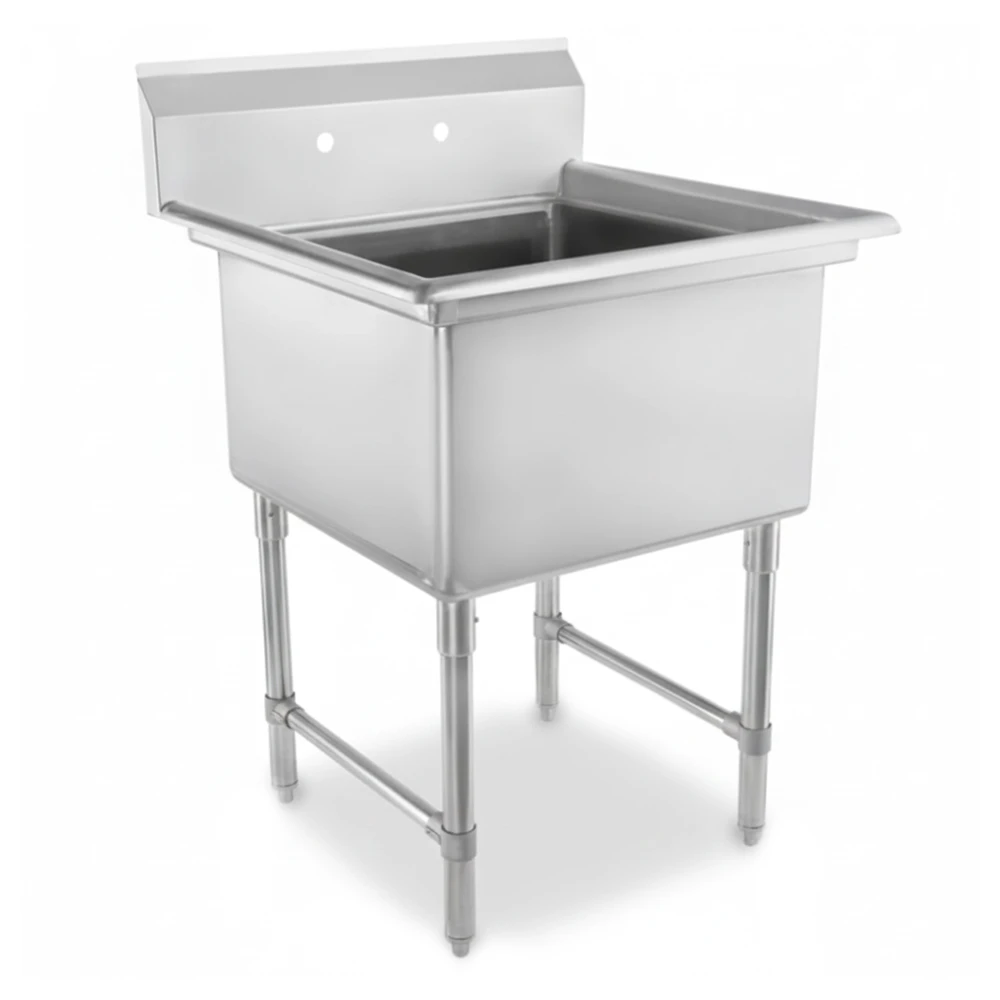 ChefPro Series 24" Wide Stainless Steel One Compartment Commercial Sink with Faucet, 24" x 14" x 24" Bowl